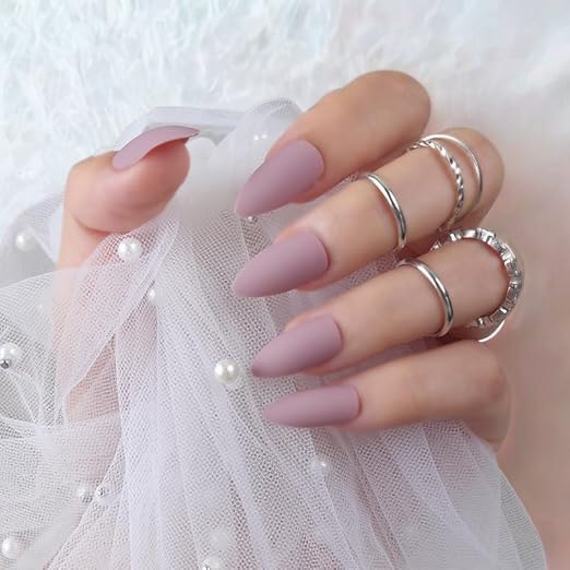 Image of 24 Pcs Reusable Artificial Nails Fake Nails with Glue and Kit|Bare Blossom Velvetty matte Press On Nails | ABS Material UV Protected Long Lasting Finish | Reusable Customizable Nail Kit |Long Stiletto Nails