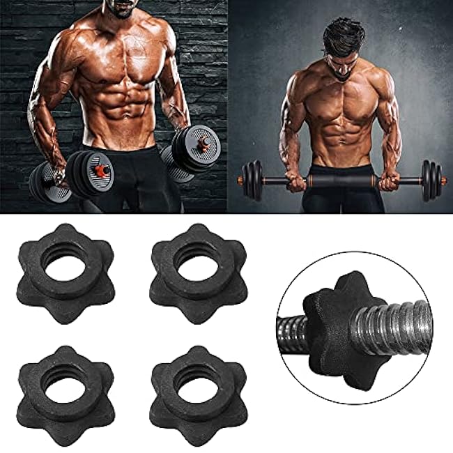 CALIDAKA 4pcs Spinlock Collars, Dumbbell Hex Nut, Dumbbell Rod Nut, 1 Inch Standard Barbell Screw Collar, Nonslip Dumbbell Screw Clamps for Dumbell Weight Lifting Fitness Training