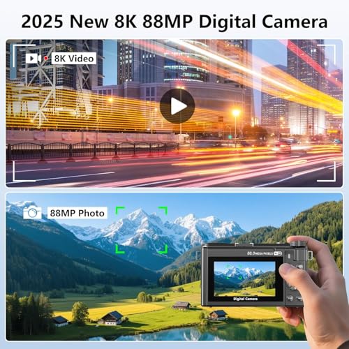 Image of 8K Digital Camera, 88MP Vlogging Camera for YouTube /Photography with 3 inch 180 Flip Screen, Fill Light, WiFi, Filters, Beauty Features Includes 32GB SD Card & 2 Batteries (CAM19)
