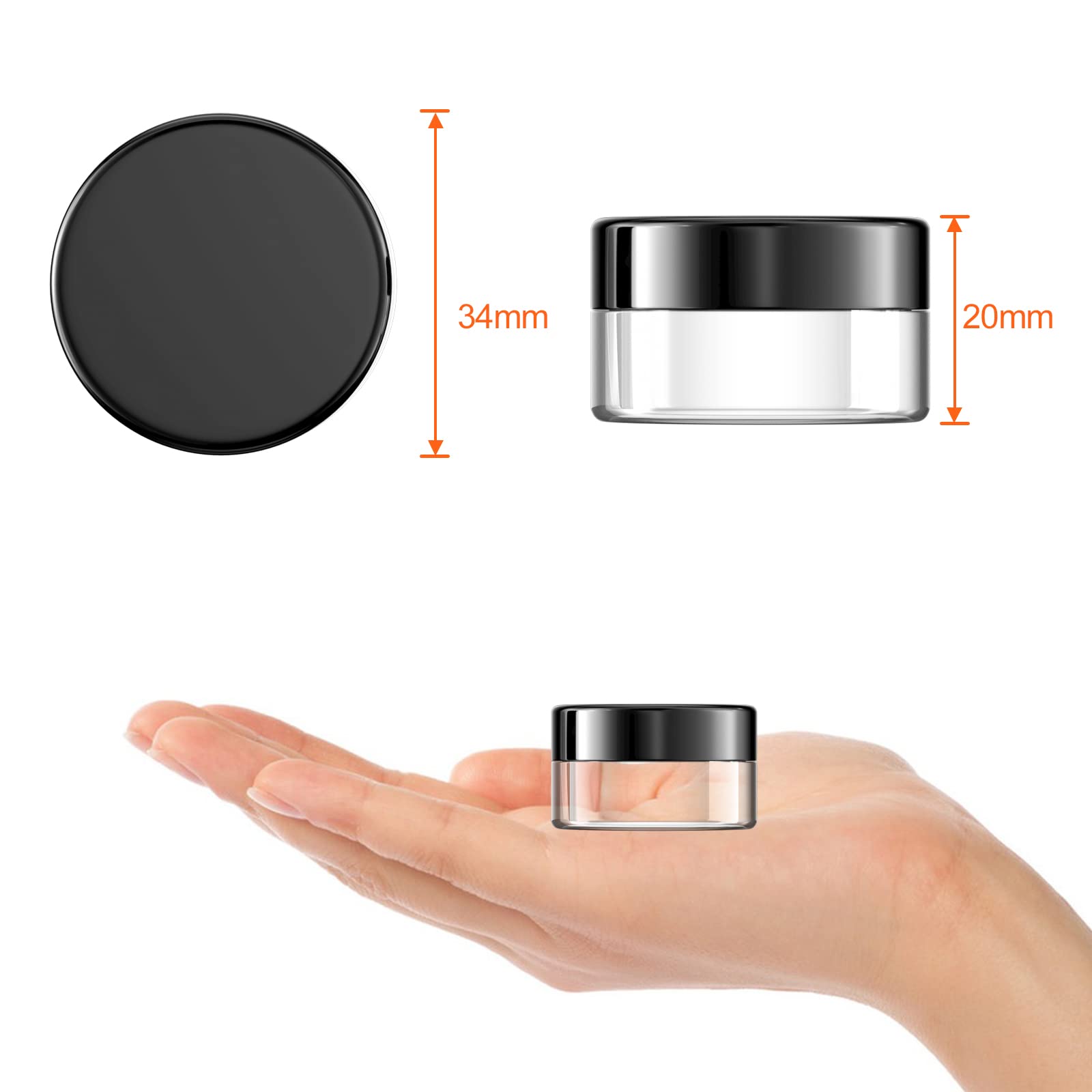 Newaner 30 vasetti da 10 g10 ml, barattolo da crema trasparente, con tappo a vite, contenitori con adesivi, ideali per trucco, creme, lozioni, mini candele (nero)
