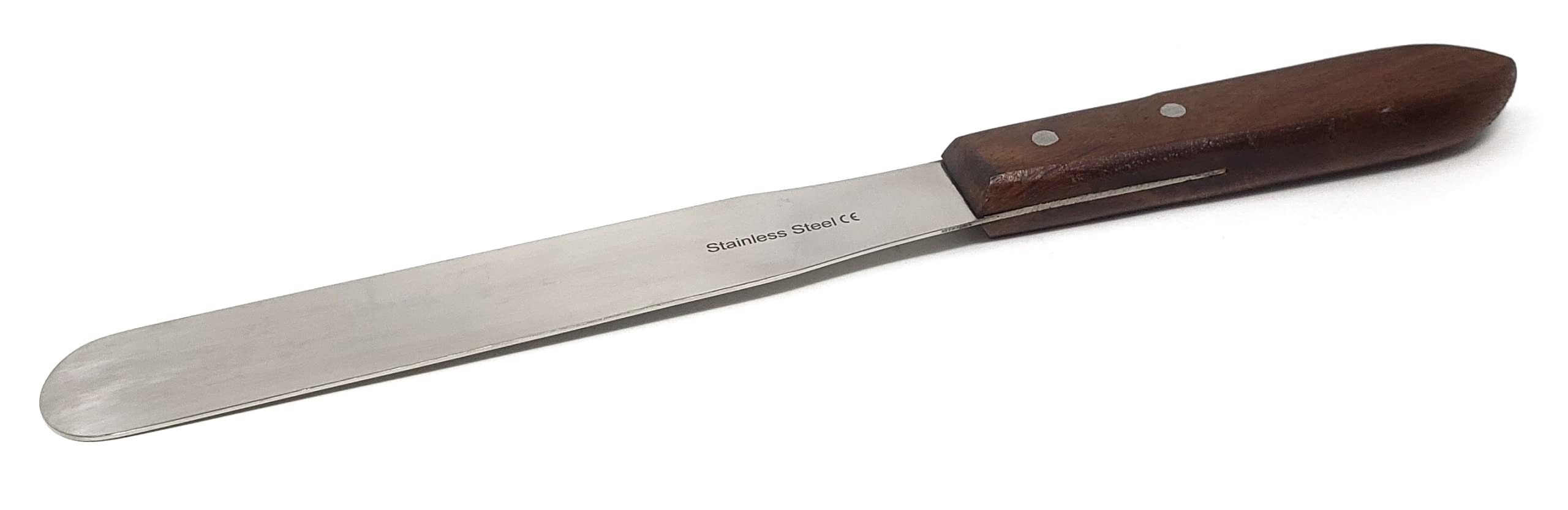 A2Z-WHS8 Stainless Steel Lab Spatula with Wooden Handle, 8" Blade, 1.25" Blade Width, 12.4" Total Length