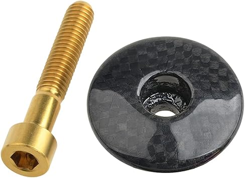 1 1/8" 3K Carbon Fiber Cycling Headset Stem Top Cap with M6x35mm Titanium Bolt