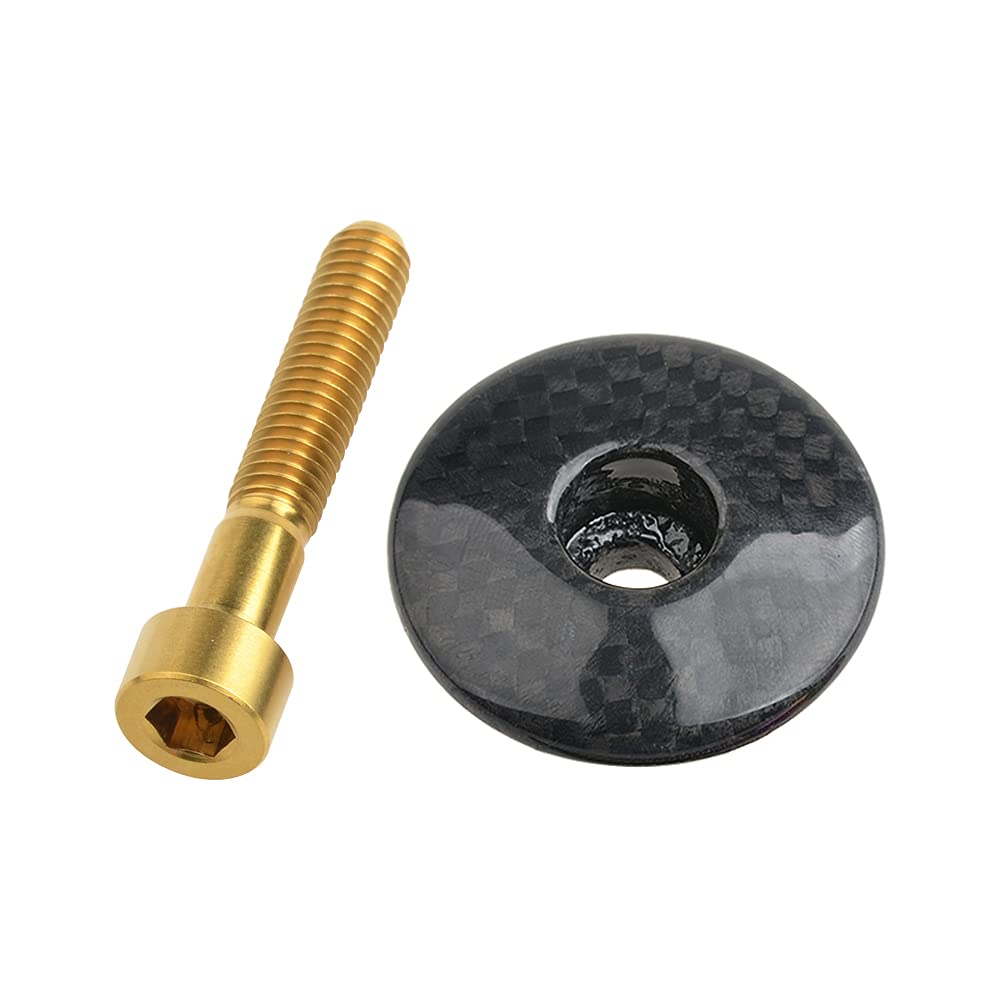 Wanyifa 1 1/8" 3K Carbon Fiber Cycling Headset Stem Top Cap with M6x35mm Titanium Bolt