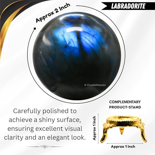 Image of Certified Labradorite Crystal Ball for Meditation - Premium Crystal Vastu Items for Home and Feng Shui Items for Good Luck - Ideal for Pooja Supplies and Spiritual Practices (2 inch Inch)
