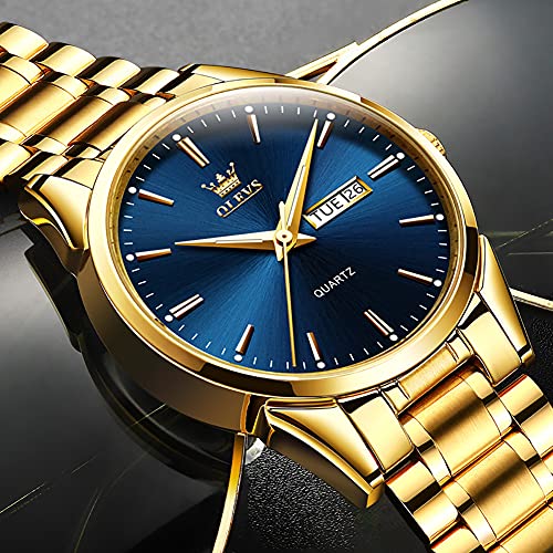 Image of OLEVS Mens Gold Watches Analog Quartz Business Dress Watch Day Date Stainless Steel Classic Luxury Luminous Waterproof Casual Male Wrist Watches