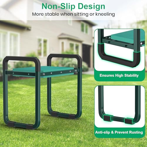 Image of TomCare Garden Kneeler and Seat 11.14 inch Wider Larger Soft Kneeling Pad Garden Bench with 2 Large Tools Pouches Heavy Duty Foldable Garden Stool Gardening Gifts for Women Men Gardeners Seniors, Green