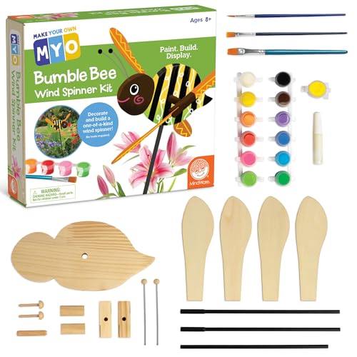 MindWare Make Your Own Bumble Bee Wind Spinner Wood Craft Kit - Build & Decorate for Ages 8 & Up