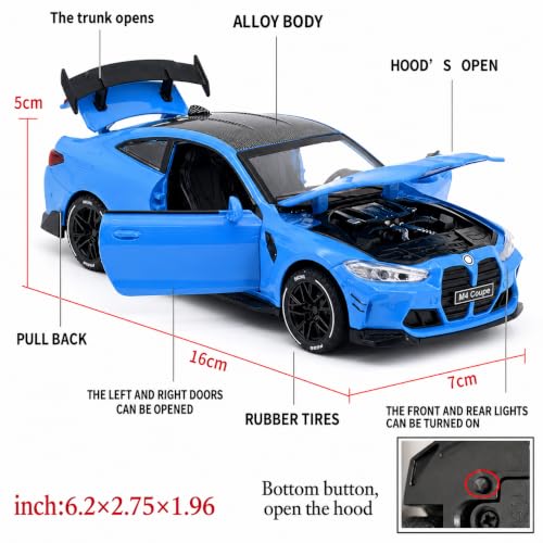 Image of Invite 1:32 Diecast Model Alloy M4 Metal Pull Back Car with Sound Light, Openable Doors, Toy Vehicles for Kids Gift, car for Kids-Blue