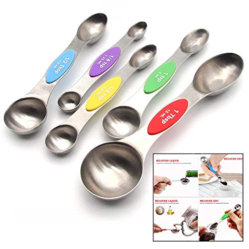 LHKJ Stainless Steel Measurement Spoon, Magnetic Double Sided Measuring Spoons with Accurate Measurement Markings-Colourful