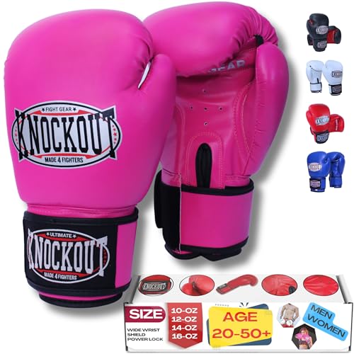 Knockout Gel Boxing Gloves for Men Women - Pro Training Sparring, Maya Hide Leather Muay Thai MMA Kickboxing, Adults-Kids Heavy Bag Workout Gloves for Boxing -Ultra-Wide Wrist Support 10 oz - 16 oz