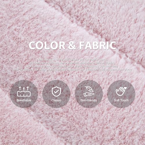 Image of Hobestluk Adults Bean Bag Chair Faux Fur BeanBag Couch for Living Room | Pink Plush,Ergonomic Design,Memory Foam,UltraSoft,Anti-slip Bottom,No Assembly Required,Decorative Style for Living Room