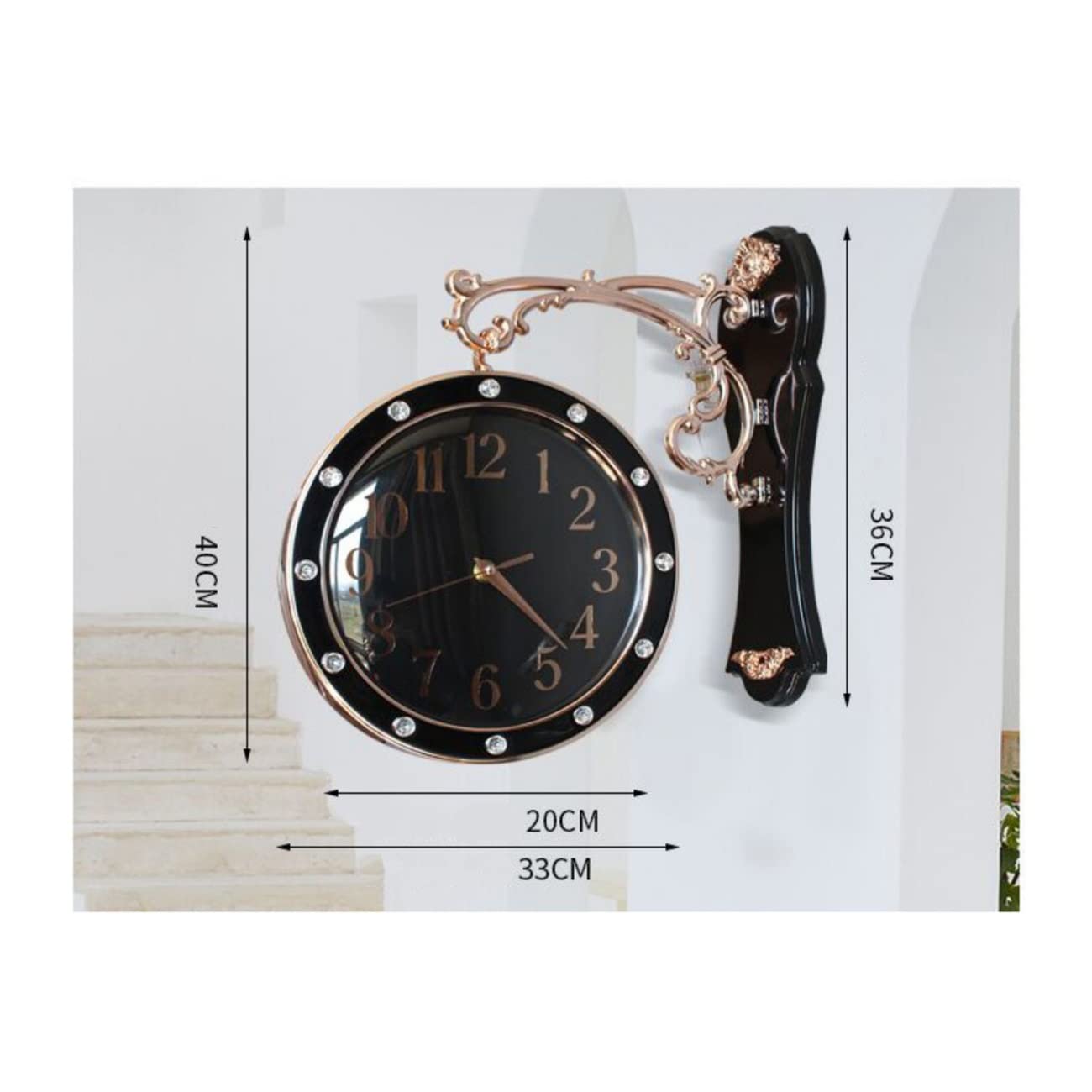 せんじん 様DOUBLE FACE WALL CLOCK BLACK Victory Light Wall Clock with Raised Numerals and Silent