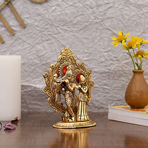 Image of Amazon Brand - Umi Gold Plated Metal Radha Krishna Statue - Radha Krishan Idol Showpiece Figurine for Home Office Temple Pooja Decor Gift (Set of 1)
