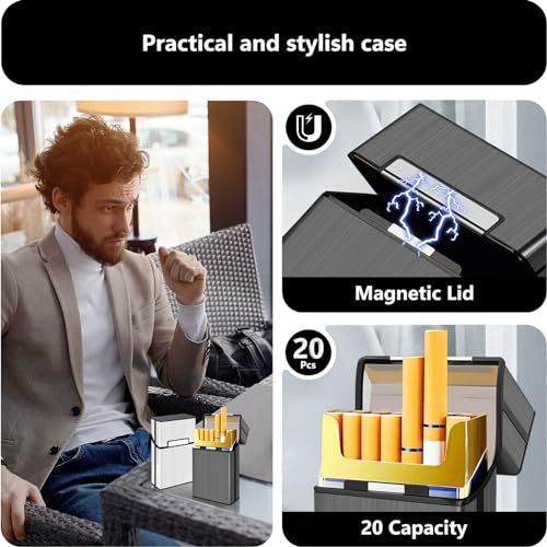 roygra Cigarette Case, Brushed Aluminum Magnetic 20 Capacity - 2 Pack (Gray+Silver, 100mm 100S) - Image 4