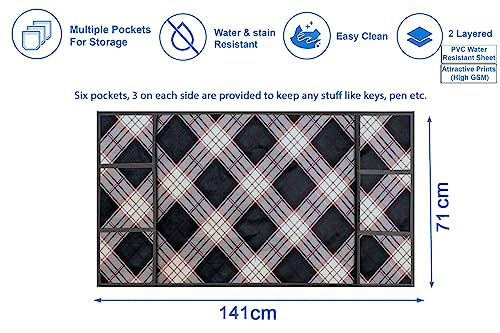 Image of Stylista Refridgerator top Cover Suitable for Samsung RS76CG8003S9HL, 653 Liter Fridge, Dimension (WXD) 71x141 CM, Checkered Pattern Cream