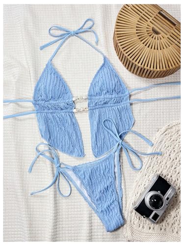 Image of RoseSeek Women's 2 Piece Boho Polka Dots Beaded Bikini Sets Sexy Swimsuits
