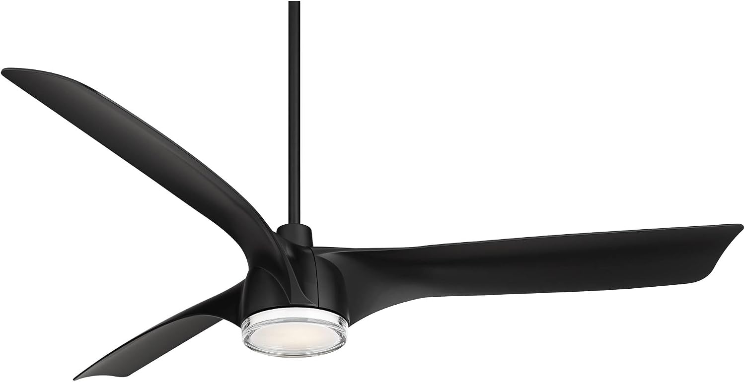 Casa Vieja 60" Artistry Modern Indoor Outdoor Ceiling Fan 3 Blade LED Light Remote Control Matte Black Finish Blades Bedroom Patio Living Room Damp Rated Decorative DC Motor Garage Exterior Gazebo