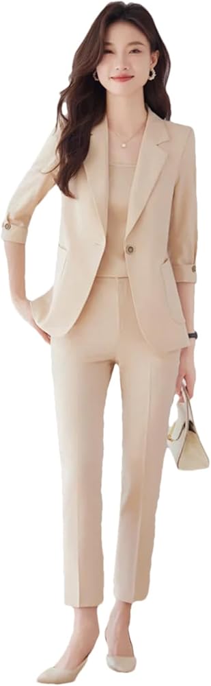 Amazon.com: Women Spring Summer Office Ladies Pants Suits Solid Single  Button Slim Formal Blazer Trousers 2 Piece Set Apricot Coat Pants M :  Clothing, Shoes & Jewelry
