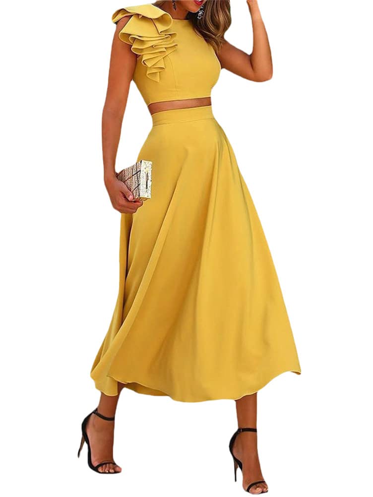 Onsoyours Mujer Vintage 2 Piezas Tank Top con Falda de Verano Boho Elegante Falda Larga Maxi Falda Bohemia hasta el Suelo Playa