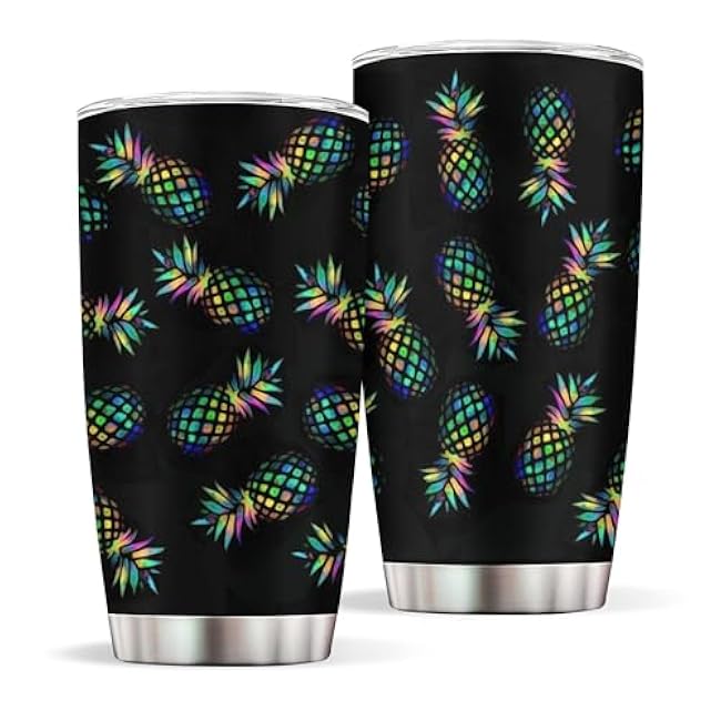 20 oz Pineapple Insulated Tumblers with Straw and Lid, Hawaiian Style Reusable Stainless Steel Coffee Cup Travel Mug for Hot and Cold Drinks Pineapple Gift
