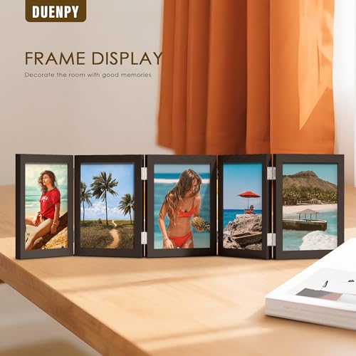 Image of DUENPY 5 Folding 5x7 Accordion Wood Frame Plexiglass Black