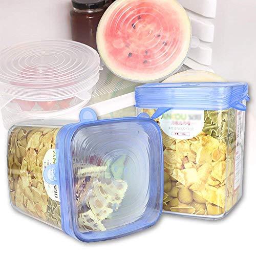 Yazjiwan Silicone Stretch Lids, Durable & Eco-Friendly Elastic Lids Reusable Heat Resistant Various Sizes Cover For Bowl (Blue-6Pack) #TOP4