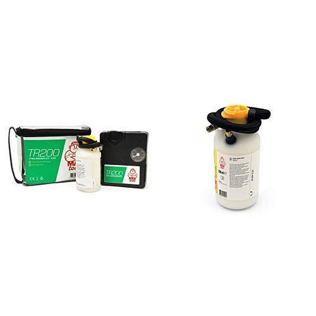 MAXTOOLS TR200 Kit di Riparazione Pneumatici Car con Tecnologia Valve-Through per Auto, con Compressore + TR200SP Ricambio per Kit Riparazione Pneumatici TR200