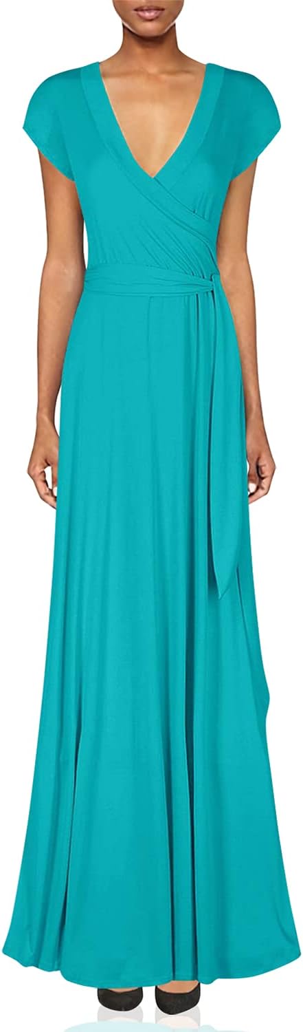 Women's Super Stretchy Maxi Party Dress Spring Floral Print Faux Wrap 3/4 Sleeve V-Neck