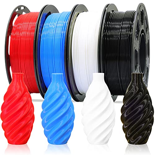 Image of 1.75mm Normal PLA 4 Most Basic Colors Bundle Pack: Black Red White Blue, Each Spool 250g, 4 Spools Packed, Total 1Kg 3D Printing Filament Material with One Extra 3D Print Tool by MIKA3D
