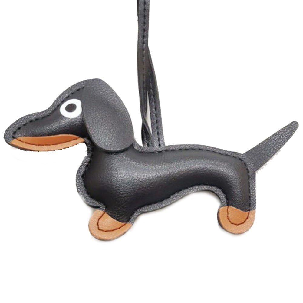 Sslvya Leather Dachshund Bag Charm Keychain Pendant, Dog Shaped Keyring Puppy Purse Charm Gifts for Women Men