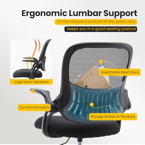 Image of Sweetcrispy Tall Drafting Desk Chair - Ergonomic High Stool Computer with Adjustable Height and Comfy Lumbar Support, Office Rolling Counter with Flip-up Arm and Footrest, Black