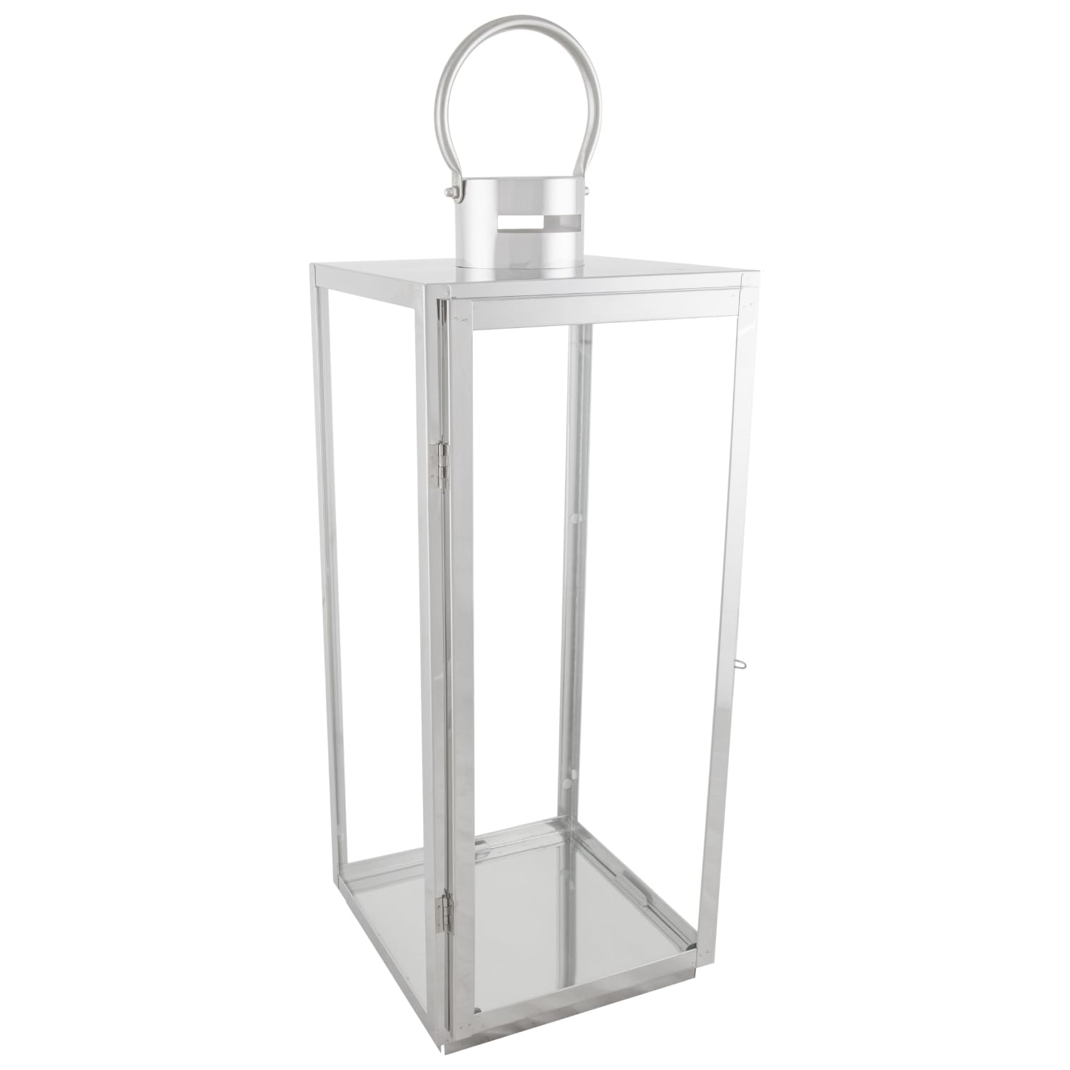 Stunning Silver 21Cm Large Luxury Modern Indoor/Outdoor Hurricane Candle Lantern Chrome Plated Structure And Tempered Glass