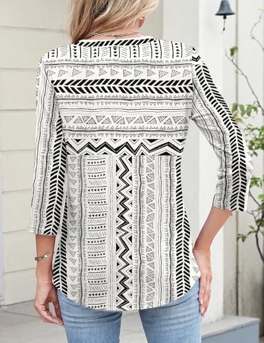 Rapbin Women's Tops V Neck 3/4 Sleeve Button Down Business Casual Blouses Fall Tunics Shirts4