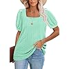 BZB Womens Summer Tops 2024 Square Neck Short Sleeve Tunic Tops Eyelet T-Shirts S-2XL