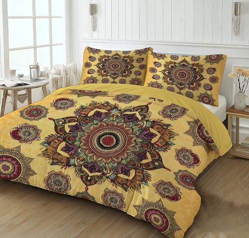 Housse de couette ocre en microfibre douce qualité supérieure motif ethnique - 5