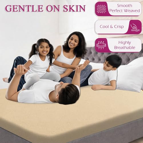 Image of The Furnishing Tree Medium /Diwan Size Mattress Protector 78x48 Inch | 100% Waterproof, Cotton Feel, Breathable & Hypoallergenic | Fitted Bed Cover (Fits Up to 10 inch) | 1 Year Warranty, Beige