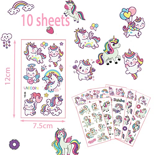 Einhorn Tattoo 10 Blätter, Geschenke für Mädchen ab 5 6 7 8 9 Jahre, Leucht Kindertattoos Mitgebsel Kindergeburtstag, Glitzertattoos Spielzeug, Schultüte Füllung, Einschulung Mädchen, Schulanfang Deko