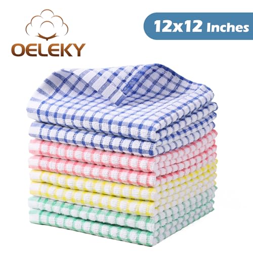 Oeleky Dish Cloths for Kitchen Washing Dishes, Super Absorbent Dish Rags, Cotton Terry Cleaning Cloths Pack of 8, 12x12 Inches