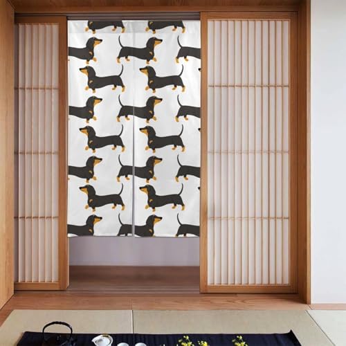 のれん ワンチャン ダックスファンド 愛犬 犬 おしゃれ 間仕切り ロングカーテン 遮光 のれん 玄関 リビング キッチン 出入り口 幅86cm丈143cm x63