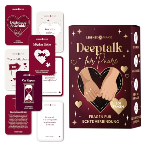 Lebenskompass Deeptalk Karten-Spiel für Paare 100 Gesprächskarten in 6 Kategorien Spiel & Geschenk für Date Night Beziehung Jahrestag Persönliche Fragen für Nähe & Achtsamkeit