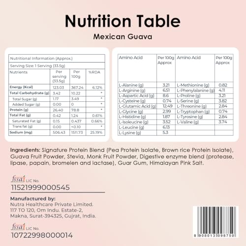Image of Pea Protein Isolate Powder | Vegan Plant Protein, No Added Sugar, Dairy Free| Clean & Easy to Digest with Essential Amino Acids (500 Grams, Mexican Guava)