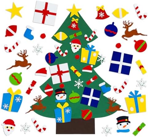 Tisspoms 3.2Ft DIY Felt Christmas Tree Set, 30 Hanging Ornaments Felt Christmas Tree Wall Craft Kits for Xmas Party Office Decoration, New Year Door Wall Decorations