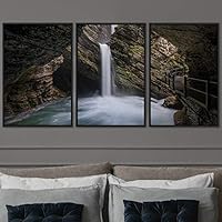 3 Piece Framed Canvas Wall Art Mountain and Waterfalls Canvas Prints Home Artwork Decoration for Living Room,Bedroom - 16