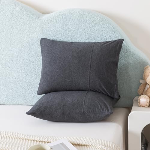 Image of H HOUSEHOLD 2-Pack Pillowcases 100% Cotton Knit Envelope Style, Ultra Soft Breathable Standard 13x18 Inch Pillow Cover, Machine Washable Dark Gray