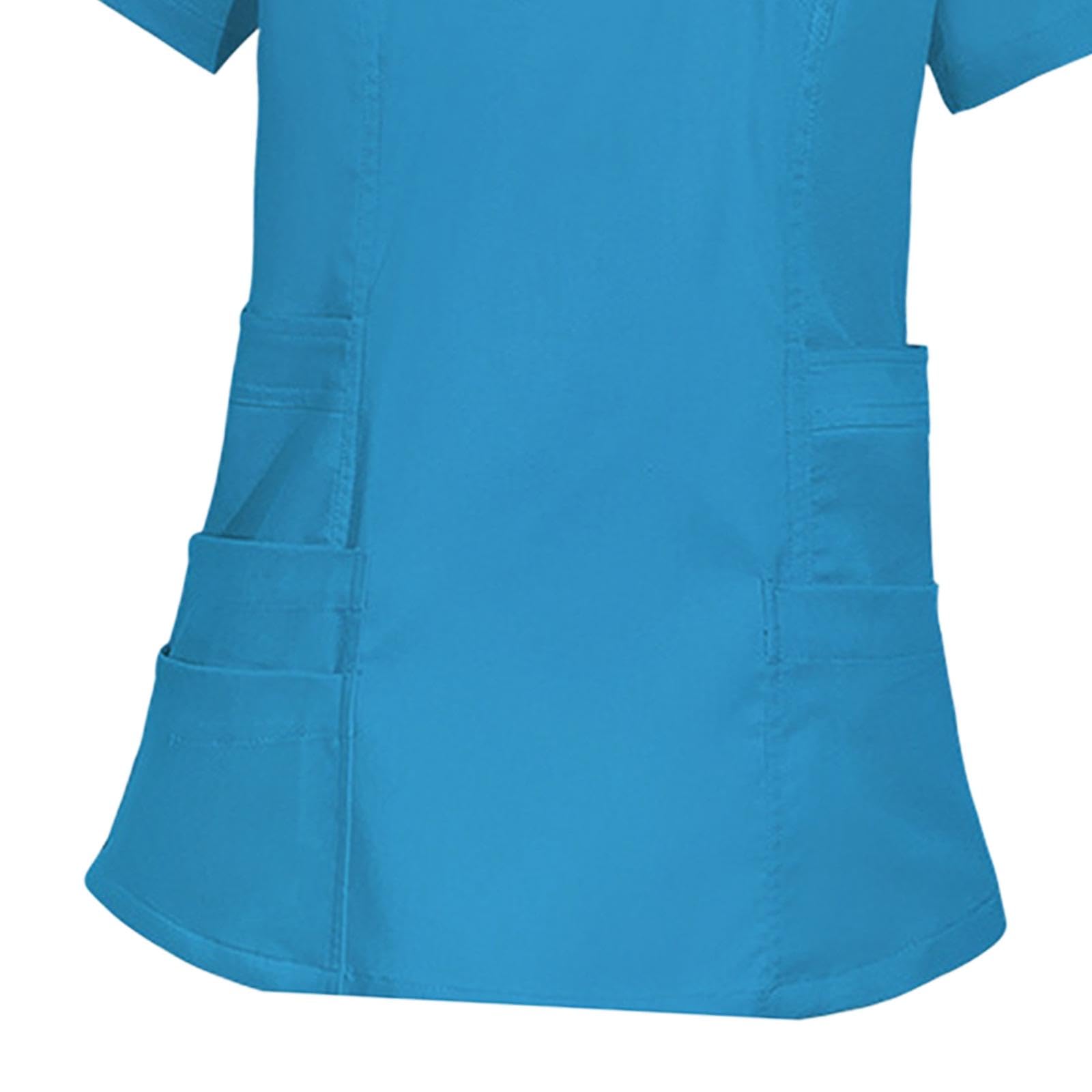 Colcolo Pflegeuniform Damen Kasack Jogginghose Set Arbeitskleidung V Ausschnitt Kurzarm Oberteil Mehrfachtaschen Elastischer Bund Atmungsaktiv Fü, Blau, l