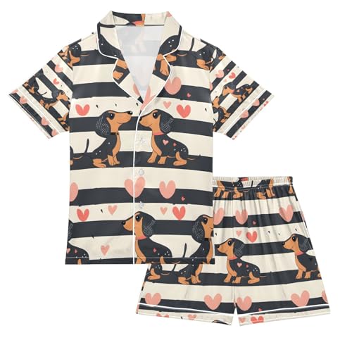 senya Couple Dog Kiss Satin Summer Pajama Sets Silk Short Sleeve Button Down Sleepwear
