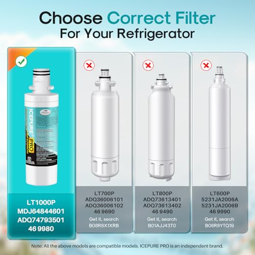 Image of ICEPURE PRO ADQ74793501 NSF /ANSI 401 NSF /ANSI 42Certified Replacement LT1000P, Kenmore Elite 9980, ADQ747935 LT1000PC MDJ64844601 ADQ74793502 Refrigerator Water and LT120F Air Filter, 1Combo