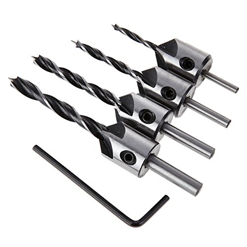 World2home 4Pcs HSS 5 Flute Countersink Drill Bit Set Three Sharp Sink