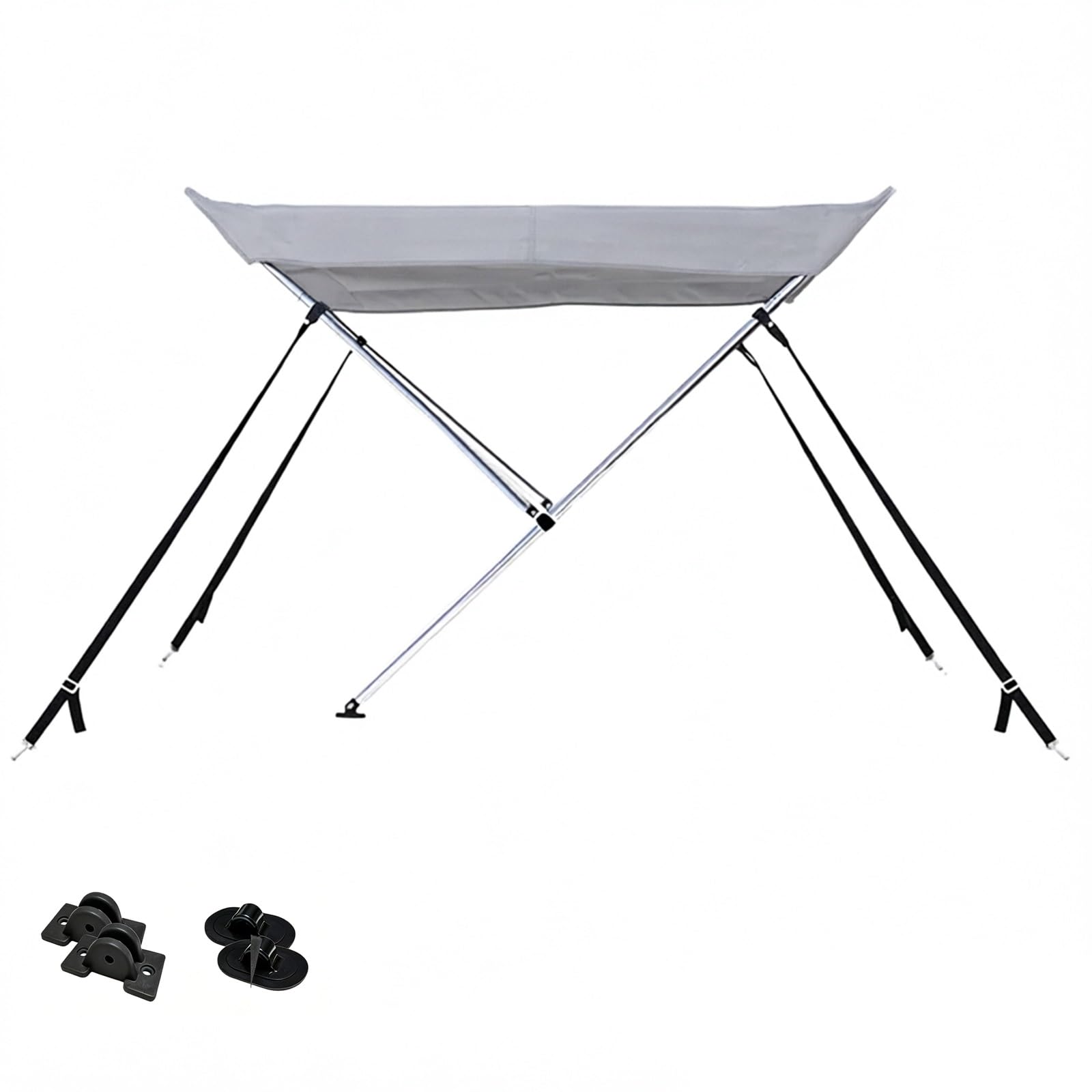 Bimini do Łodzi z 2 Dziobami, Aluminiowa Rama z Bagażnikiem, Tkanina Oxford 900D, Bimini do Łodzi z 4 Paskami I 2 Typami Podstaw Montażowych