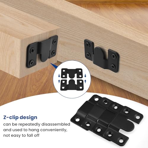 Image of 10Pcs Flush Mount Bracket, Stainless Steel Heavy Duty Interlock Hanging Photo Frame Bracket, Hardware for Headboard Wall Mounting Picture Hanging Sectional Couch Connecting Black